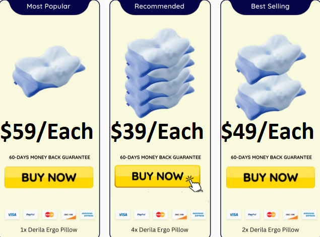Derila ergo pillow pricing table