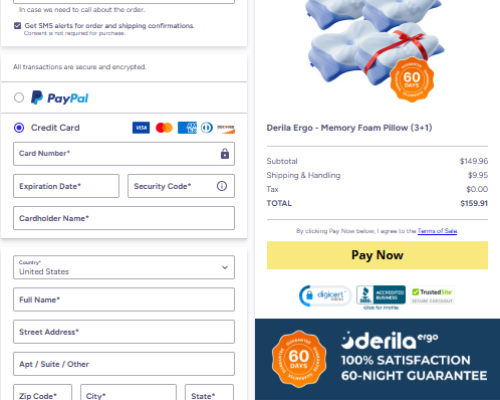 Derila Ergo Memory Foam Pillow Payment Page